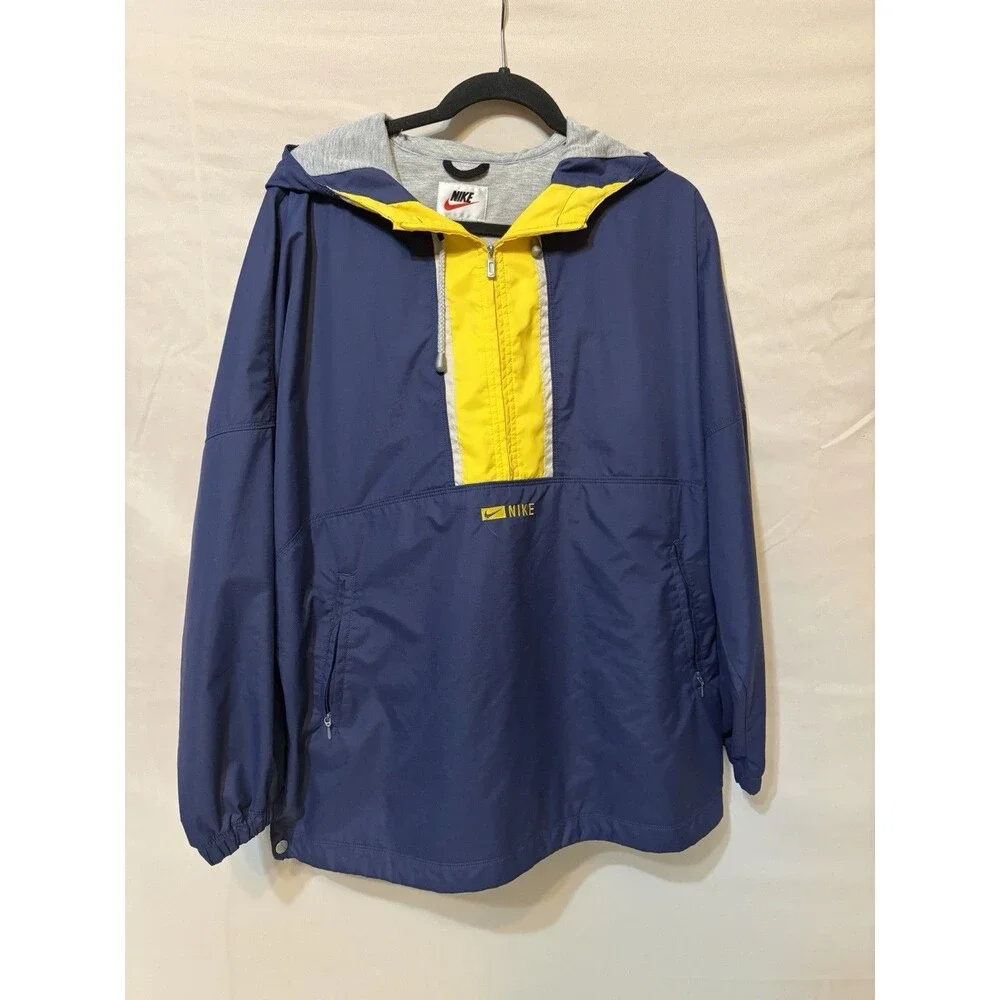 Vintage 90s Nike Anorak Windbreaker Quarter Zip Color Block Blue Yellow Men’s L